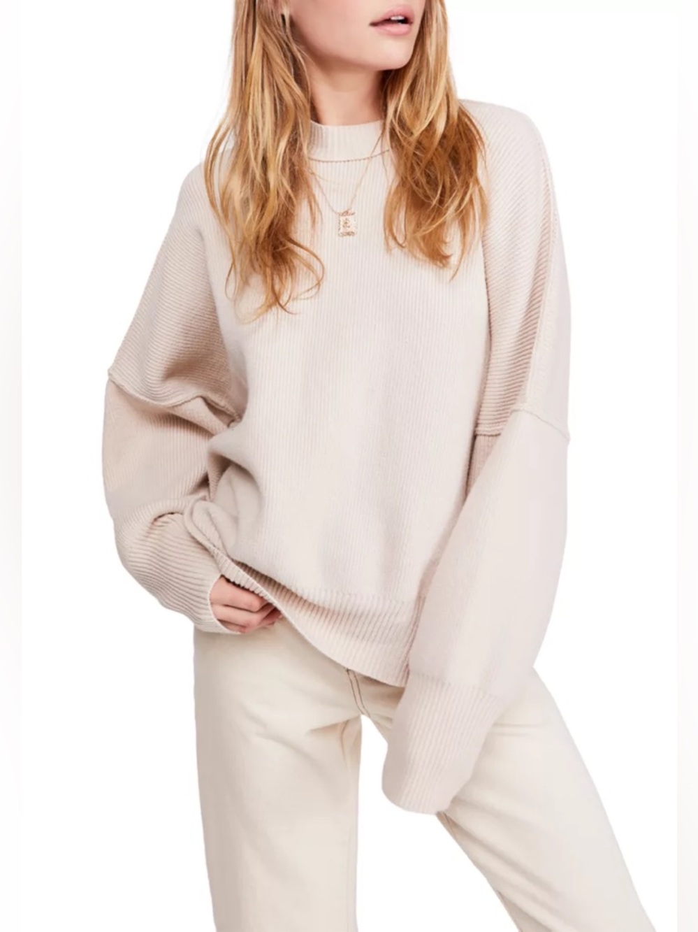 Free People Easy Street Tunic Oversized Sweater Cream XS
